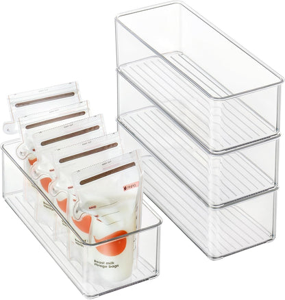 Heyuzb 8 PACK Freezer Organizer Bins Fridge Organizers and Storage Stackable Refrigerator Organizers Bins with Side Handles Clear Storage Bins for Pantry, Under Sink, Kitchen Cabinet