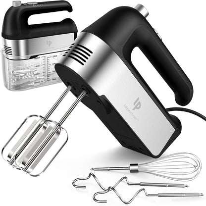 Hand Mixer Electric, 450W Kitchen Mixers with Scale Cup Storage Case, Turbo Boost/Self-Control Speed + 5 Speed + Eject Button + 5 Stainless Steel Accessories, For Easy Whipping Dough, Cream, Black