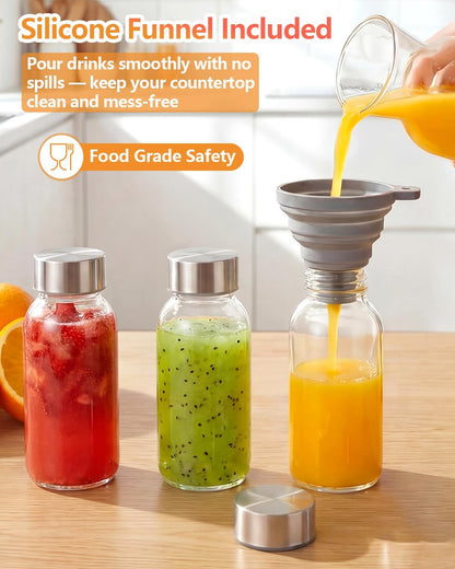 Zukro Glass Juice Bottles with Lids for Juicing 18 oz, Reusable Clear Glass Water Bottles with Stainless Steel Airtight Cap for Refrigerator, 100% Leak Proof Drinking Jar, BPA Free, Set of 6