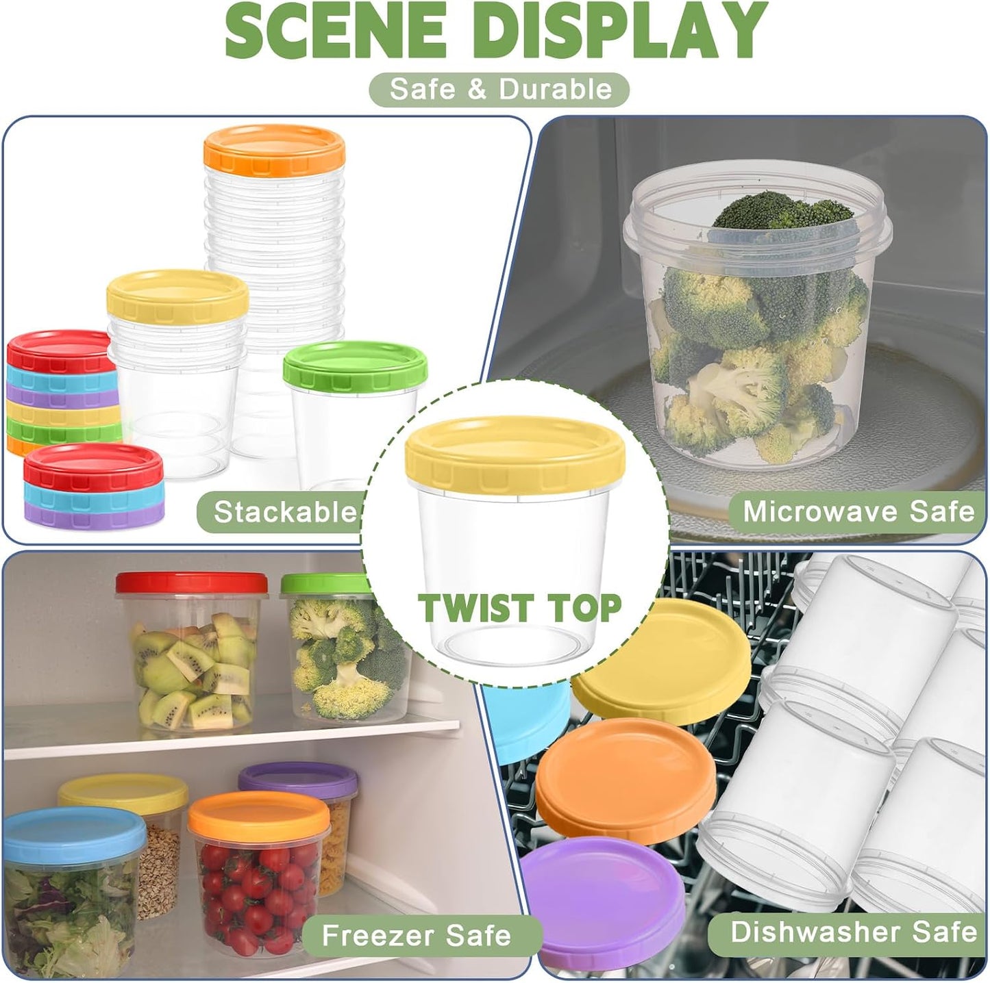 10 oz Plastic Containers with Lids, 12 Pack Stackable Small Freezer Container, Reusable Clear Food Storage Meal Prep Containers for Snack Fruit, Microwave & Dishwasher Safe