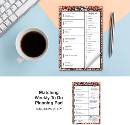 Global Printed Products 8.5" x 11" Horizontal Meal Planning Pad, 60-Sheets, Soft Pink Floral