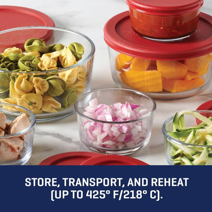 Anchor Hocking 12 Piece Glass Storage Containers with Lids (6 Glass Food Storage Containers & 6 Navy Blue SnugFit Lids)
