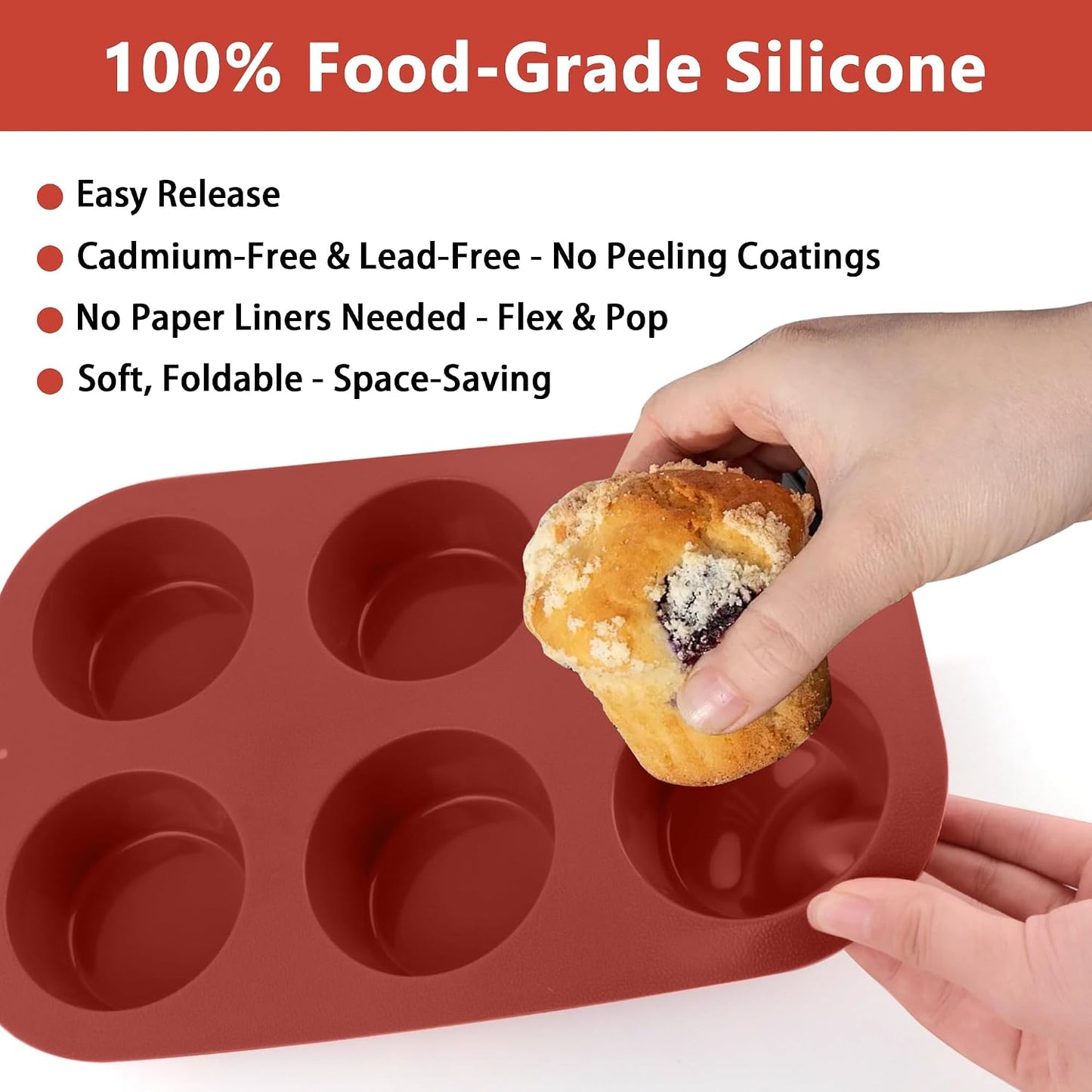 3-Pack 6-Cup Silicone Muffin Pans, Nonstick Cupcake Baking Molds, Muffin Cupcake Pans Molds for Baking, BPA/PFA-Free, Dishwasher & Oven Safe Pumpkin