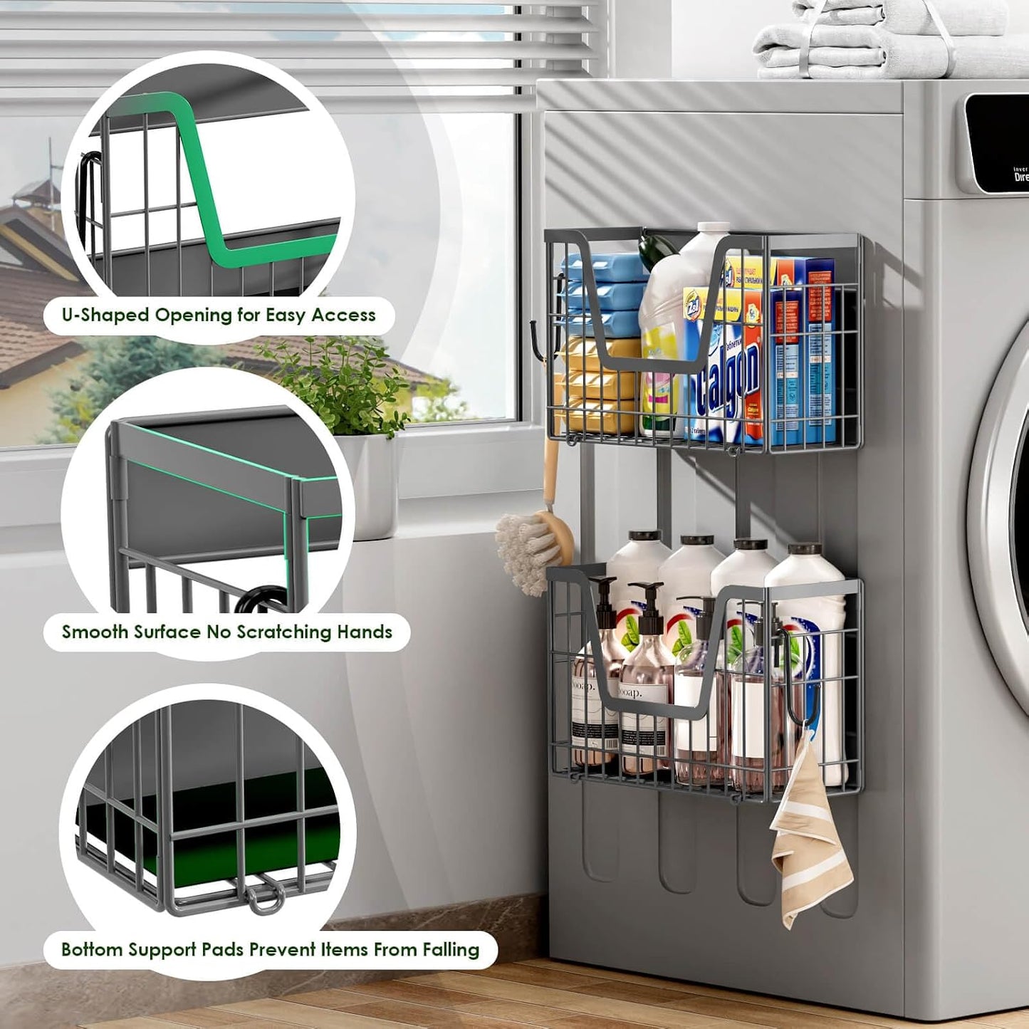 2 Set Magnetic Shelf for Fridge, Potato & Onion Storage Bins, Magnetic Fruit Basket for Refrigerator Pantry Kitchen Counter Laundry Organizer, Fridge Magnetic Spice Rack Magnet Fridge Storage