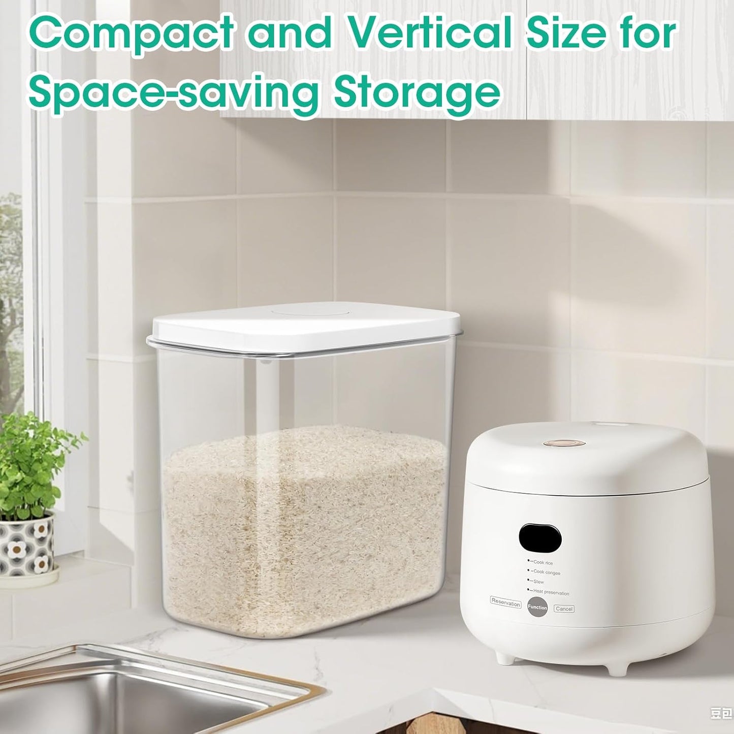 TBMax Large Airtight Food Container 6 Qt with Pop Up Lid & Measuring Cup for Rice, Flour, Cereal, Sugar, or Pet Food Storage, Rectangular Tall Food Storage Bin for Kitchen Pantry Organization