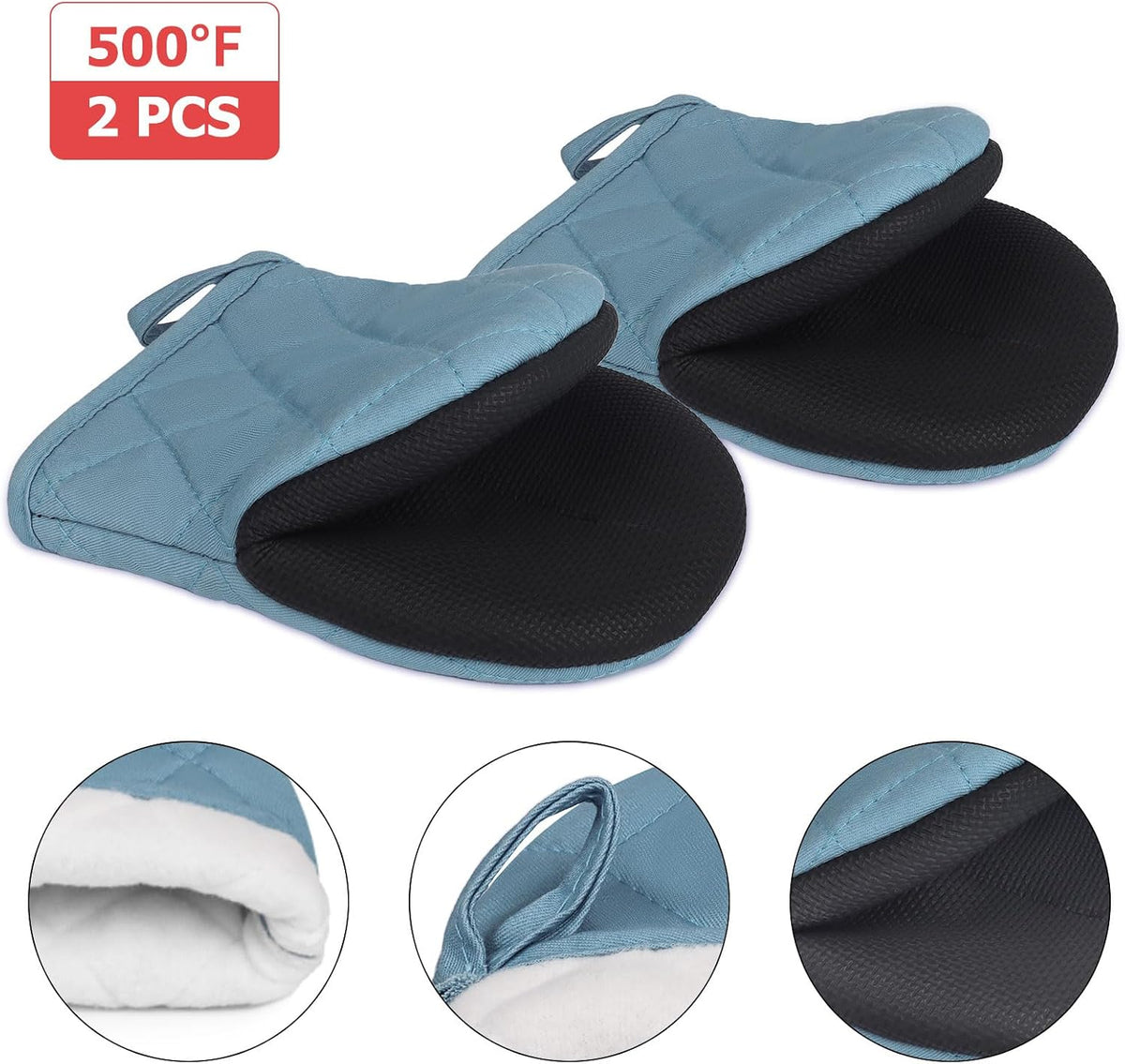 Goldmeet Mini Oven Mitts 2-Pack, 7"x5.5", 500°F Silicone Grip, Gray