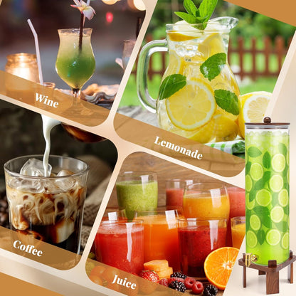 FillTouch 2 Pack 5 Gallon Glass Drink Dispenser with Acacia Wood Stand and Lid, Large Glass Beverage Dispenser with Spigot Perfect for Juice, Tea, Sangria, Lemonade, Weddings, Party, Outdoor Events