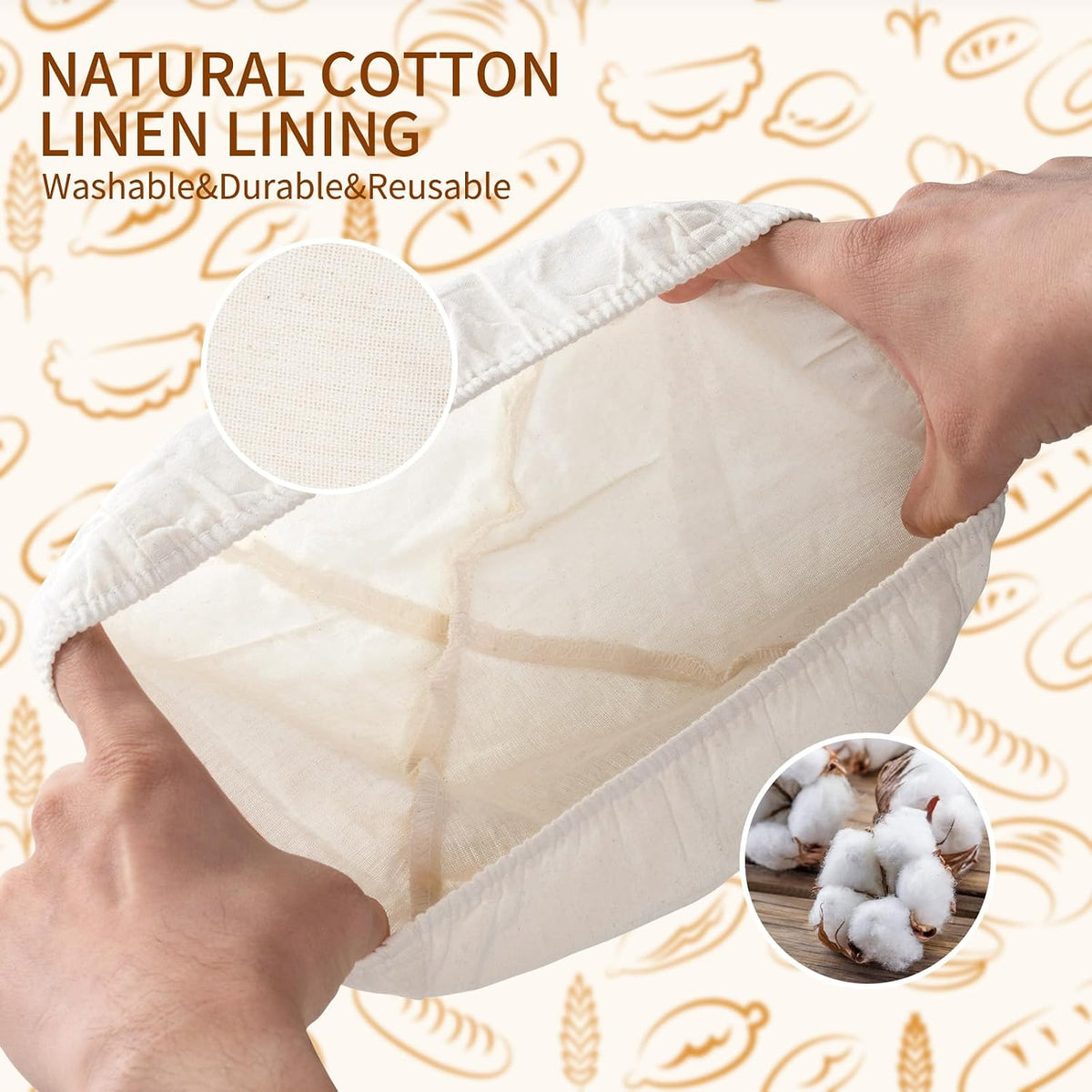 FrutPunch 9 Inch Banneton Bread Proofing Basket Set of 2, with Cloth Lining