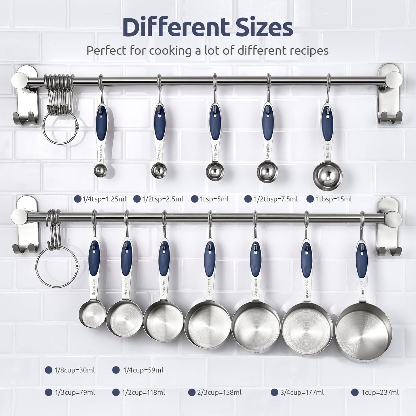 U-Taste 12 Piece Measuring Cups and Spoons Set in 18/8 Stainless Steel : 7 Measuring Cups & 5 Measuring Spoons