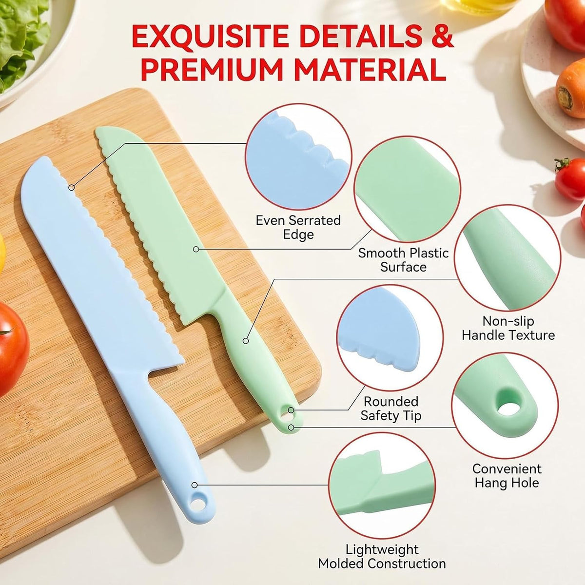 4Pcs Plastic Lettuce Knives 2 Sizes Blue & Green
