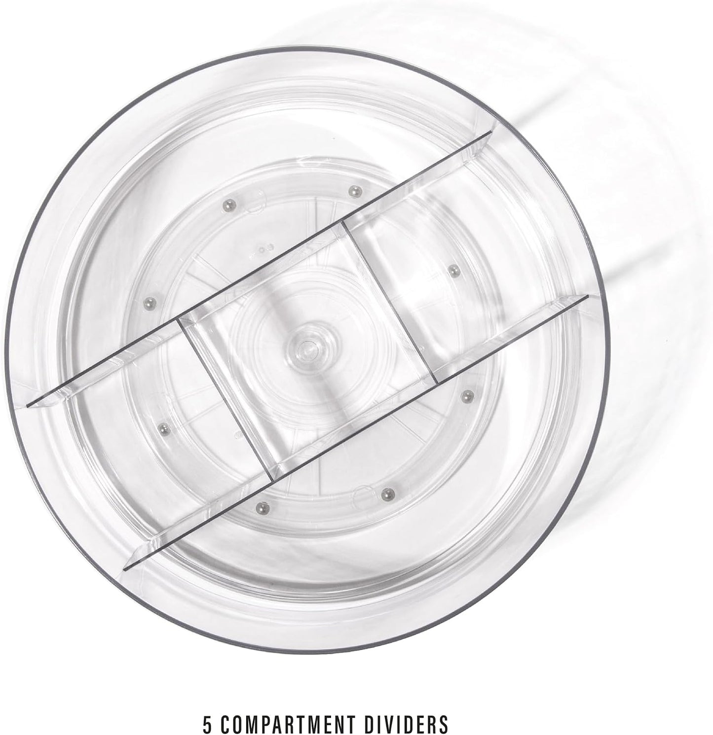 BINO Plastic Round Turntable Organizer with 5 Compartments - Clear | Spinning Divided Turntable Container | Rotating Organizer Storage for Bottle Condiments Fridge Kitchen Counter Pantry Bathroom