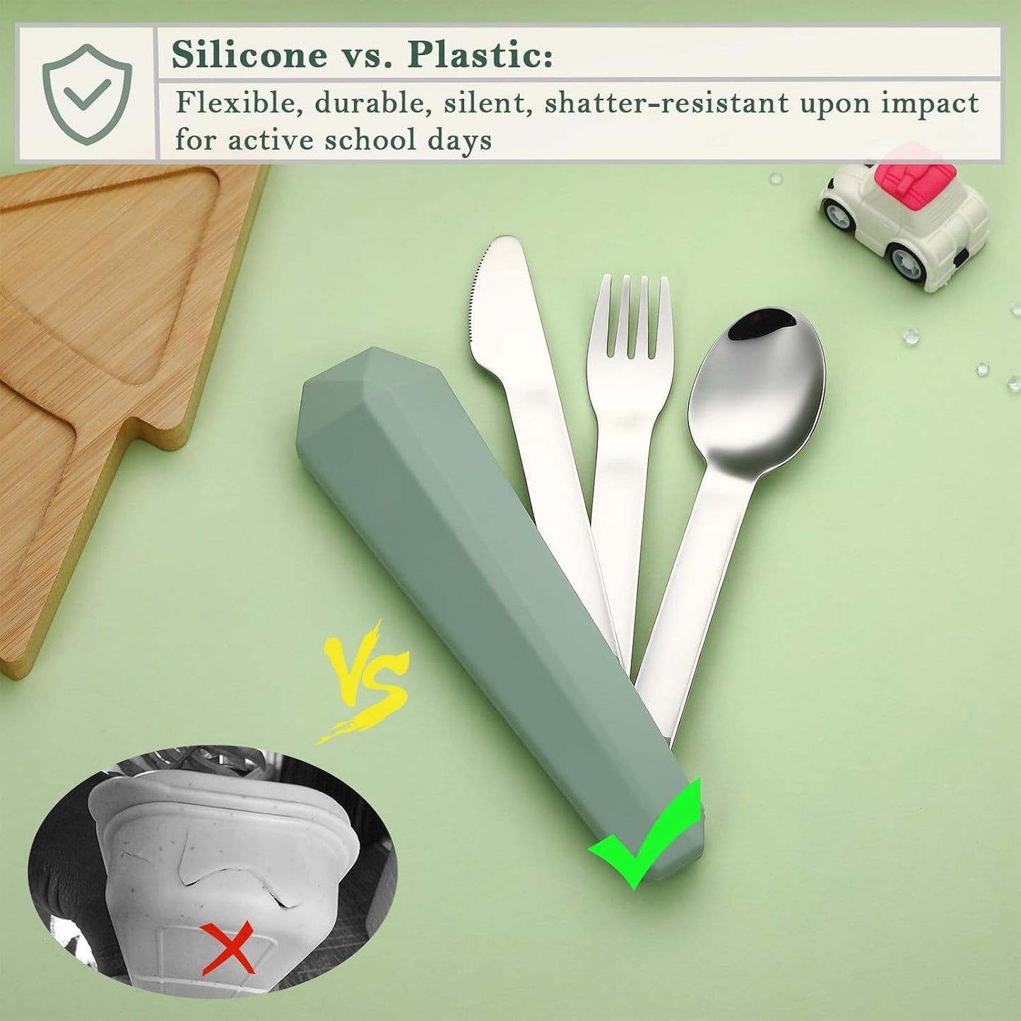 Utensils for Lunch Box Accessories, DEVICO Travel Silverware Set with Case, Camping Flatware Include 18/8 Stainless Steel Knife Fork and Spoon Set, Reusable Portable Cutlery Set for School (Teal)