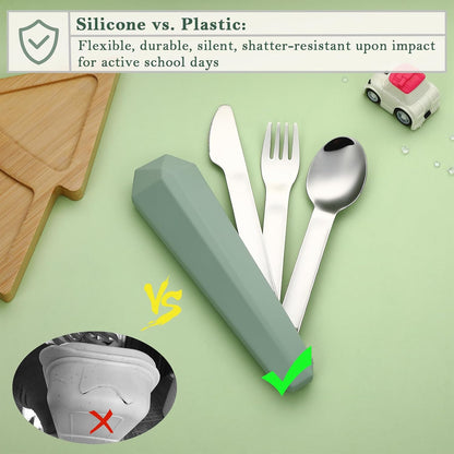 Utensils for Lunch Box Accessories, DEVICO Travel Silverware Set with Case, Camping Flatware Include 18/8 Stainless Steel Knife Fork and Spoon Set, Reusable Portable Cutlery Set for School (Teal)