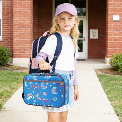 FlowFly Kids Lunch box Insulated Soft Bag Mini Cooler Back to School Thermal Meal Tote Kit for Girls, Boys, Black