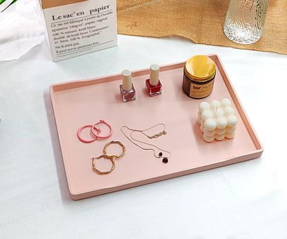 White Serving Tray (13.5 x 9.6 inch) for Serving Accessory, Elegant & Stackable Plastic Tray for Spa, Coffee, Drinks, Tea, Bar, Party, Seasoning, Perfume and Display Use.