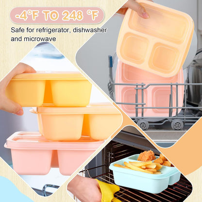 Honeydak 5 Pack Snack Containers 3 Compartment Bento Snack Boxes Divided Meal Prep Containers with Lids Reusable Adults Lunch Food Storage Box for School Work Travel(Elderberry)