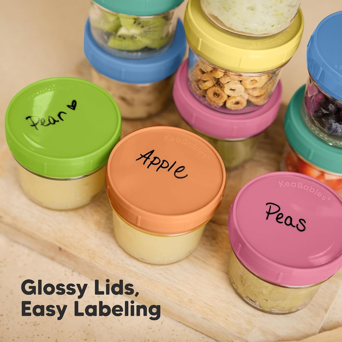 KeaBabies 12pk 4oz Glass Baby Food Containers with Lids - Leak-Proof, Microwavable Small Glass Jars, Baby Purees & Toddler Snack Storage Containers, BPA-Free, Dishwasher & Freezer Safe (Musk Dusk)
