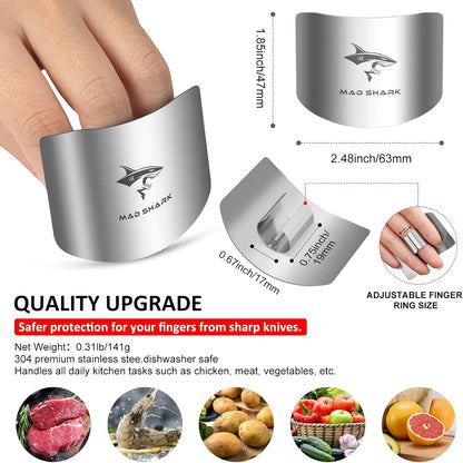MAD SHARK 2pcs Chef Finger Guards for Cutting aid, Stainless Steel Protectors for Cutting, Avoid Hurting, Slicing and Chopping Kitchen Tools