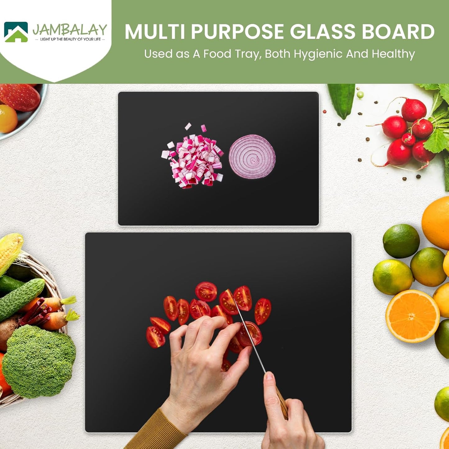 JAMBALAY Tempered Glass Cutting Boards for Kitchen, Gold 12"x8" & 16"x12" Glass Cutting Board Set with Marble Design, With Non Slip Foot, Shatter and Heat Resistant, Dishwasher Safe