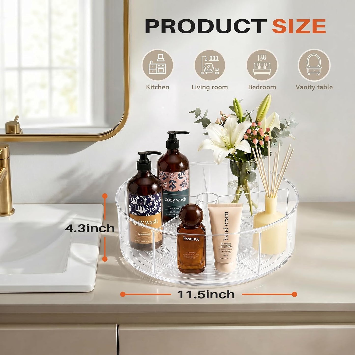 2 Pack Lazy Susan Organizer, 9 inch Rotating Storage Organizer with 4 Removable Bins, Lazy Susan Turntable Organizer for Fridge, Kitchen, Vanity, Cabinet