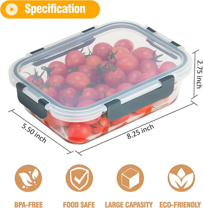 10-Pack Meal Prep Containers with Snap Locking Lids, Glass Airtight Lunch, Food Storage Containers, Microwave, Oven, Freezer and Dishwasher Friendly, Gray