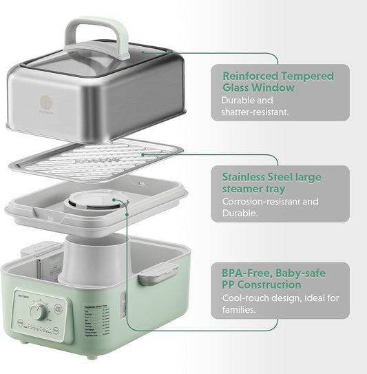 BUYDEEM G52 5.3Qt Electric Food Steamer for Cooking, Cozy Greenish