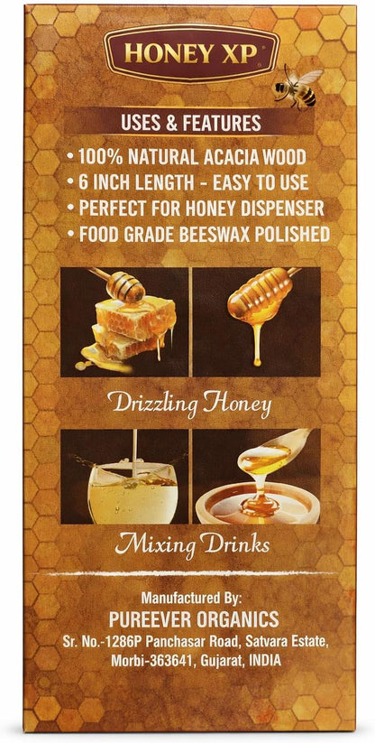 Premium Acacia Wood Honey Dipper Sticks Set of 2 – 6 Inch Food Grade Beeswax Polished Honey Wand Dispenser Server | Warp-Resistant Elegant Wooden Honey Drizzler for Jars Kitchen Use