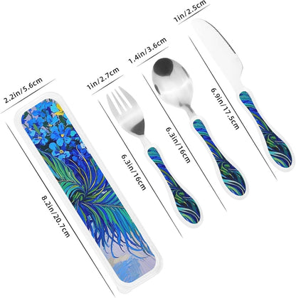 3-Piece Kids Silverware Set With Storage Case, Stainless Steel Reusable Children Safe Knife Spoon Fork Set Dreamy Jellyfish Print Children Flatware Set For Kids Lunch Box