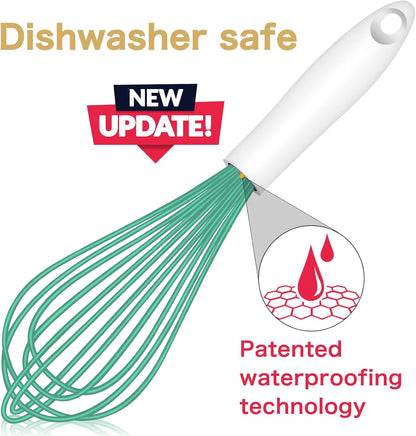 OYV Dishwasher Safe Silicone Whisk, Sealed Waterproof Design Set of 3, Professional Kitchen Whisks for Cooking Non-Scratch, Silicone & Stainless Steel Whisk, Heat Resistant Balloon Egg Beater, Black