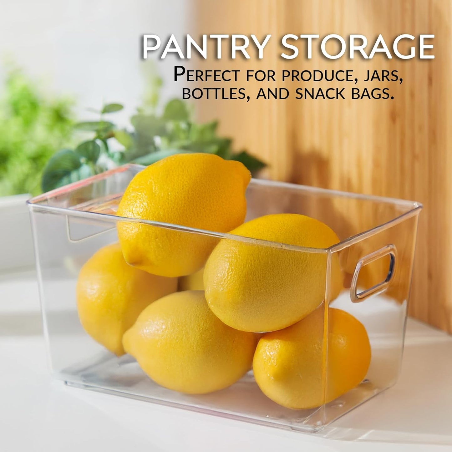 Set of 4 Clear Plastic Storage Bins With Handles, Containers To Organize Pantry, Fridge, Cabinet, Kitchen, Countertop, Closet, Cupboard, Home Organization and Storage