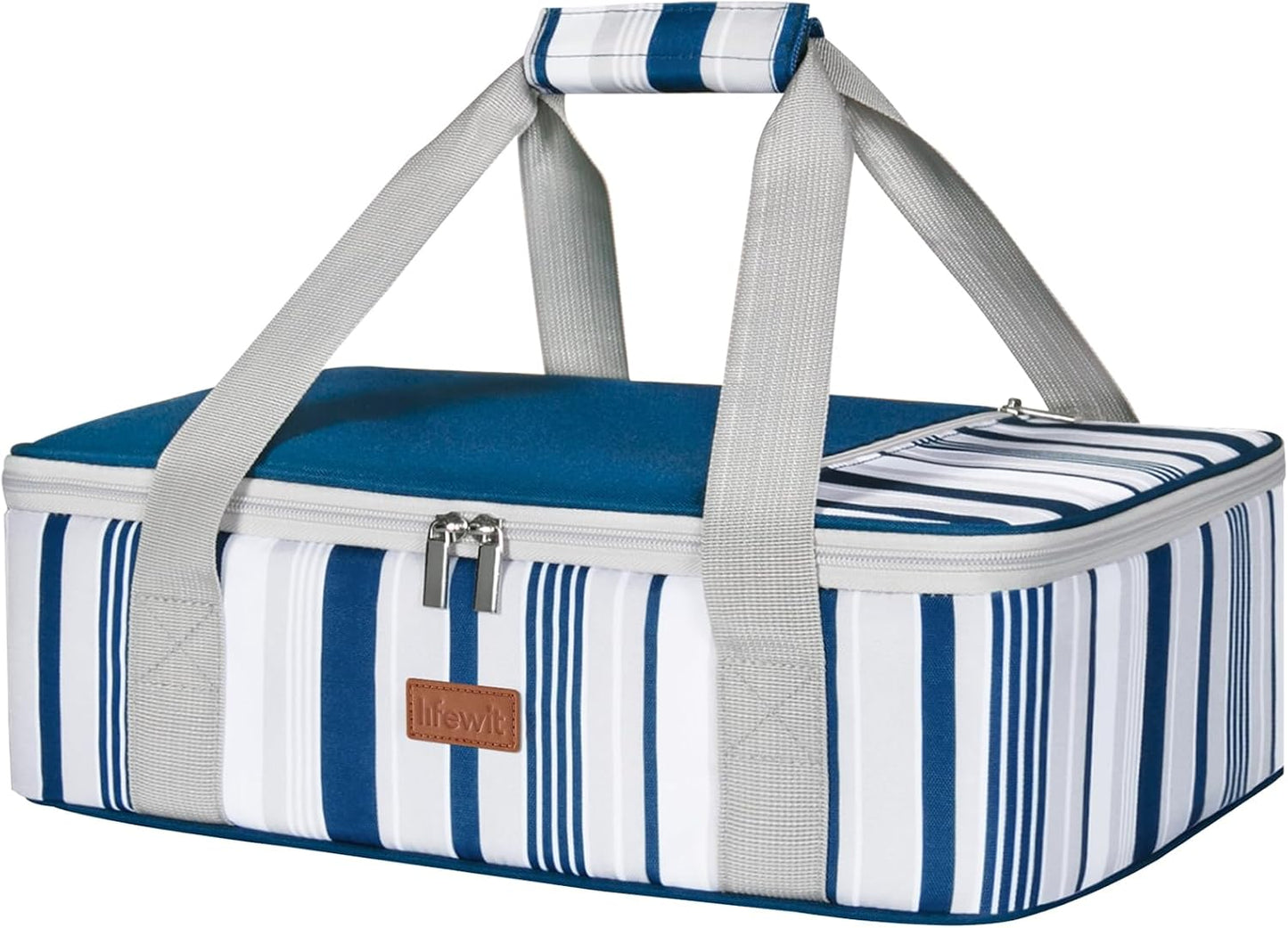 Lifewit Insulated Double Decker Casserole Carrier for Hot or Cold Food, Casserole Dish Carrying Case, Lasagna Holder for Potluck Parties, Picnic and Cookouts, Fits 9"x13" Baking Dish, Grey