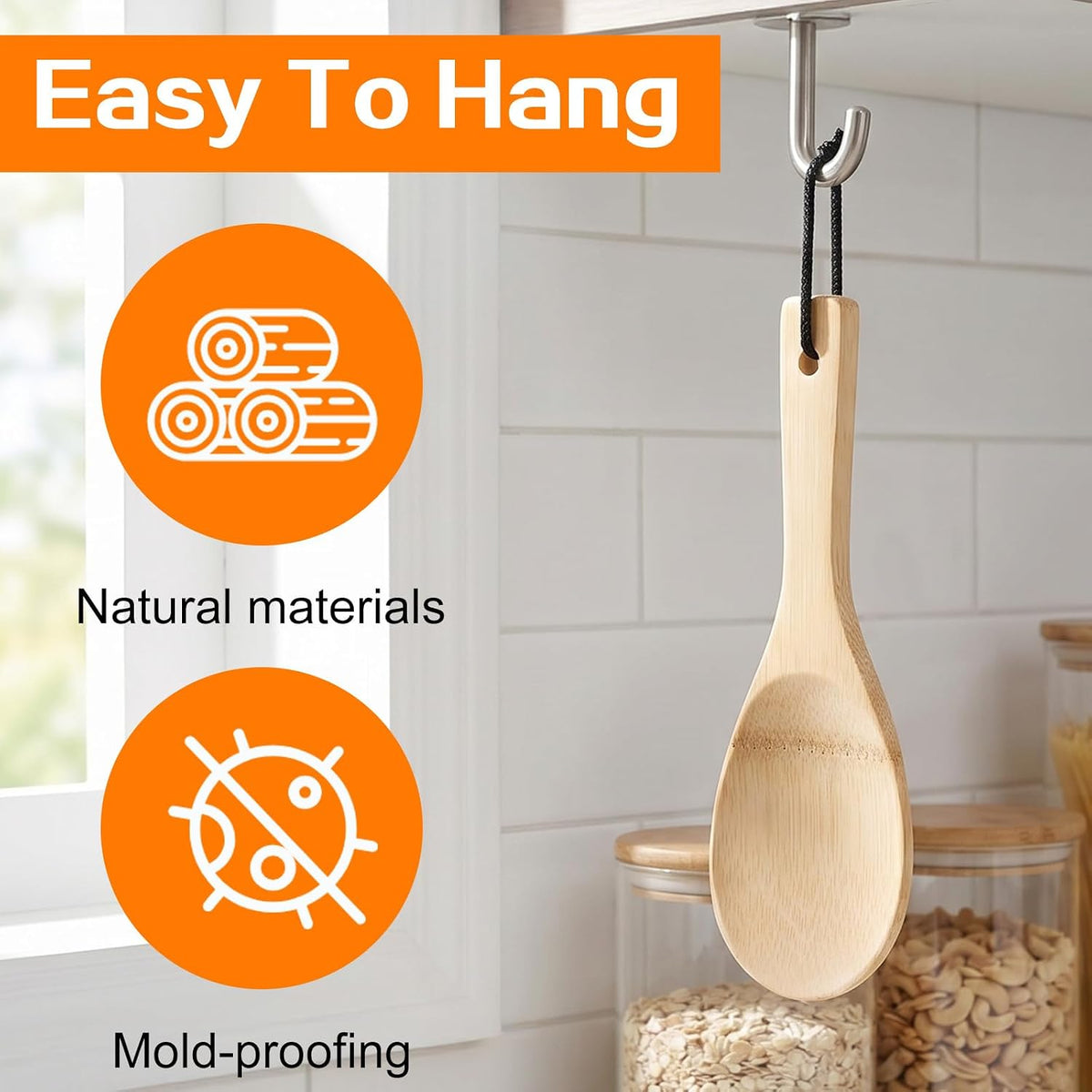 Bamboo Rice Paddle,8 In Wooden Rice Paddle Spoon for Kitchen