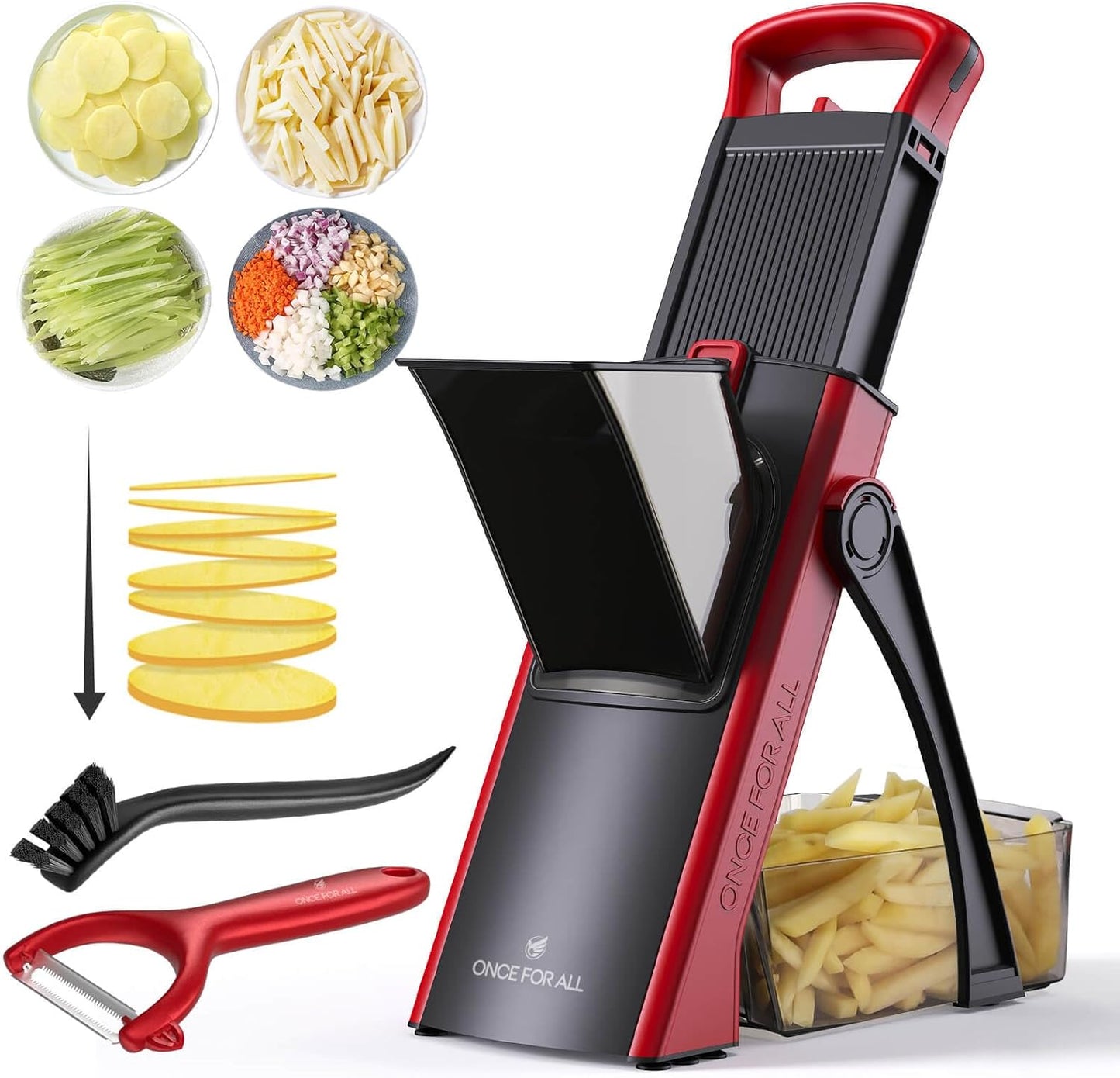 ONCE FOR ALL Upgrade Safe Mandoline Slicer Plus, Biger Size, Adjustable Vegetable Food Chopper Potato Fries Cutter, Detachable Blade, Kitchen Chopping Artifact, Gift (SkyBlue)