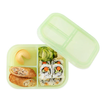 Bumkins Snack/Lunch Bento Box for Kids and Adults, 3 Compartment Container, Leak Proof Lid, for Portioning, Large Section Can Hold Sandwich, Food-Safe LFGB Platinum Silicone, Microwave-Safe, Pink