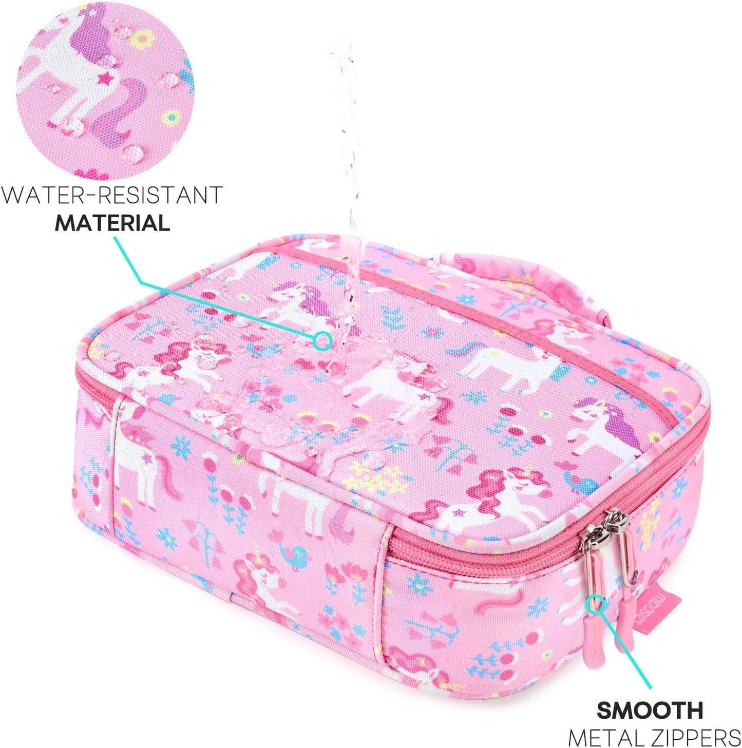 mibasies Kids Lunch Box for Girls Toddler, Insulated and Reusable Lunch Bag for School, Pink Rainbow