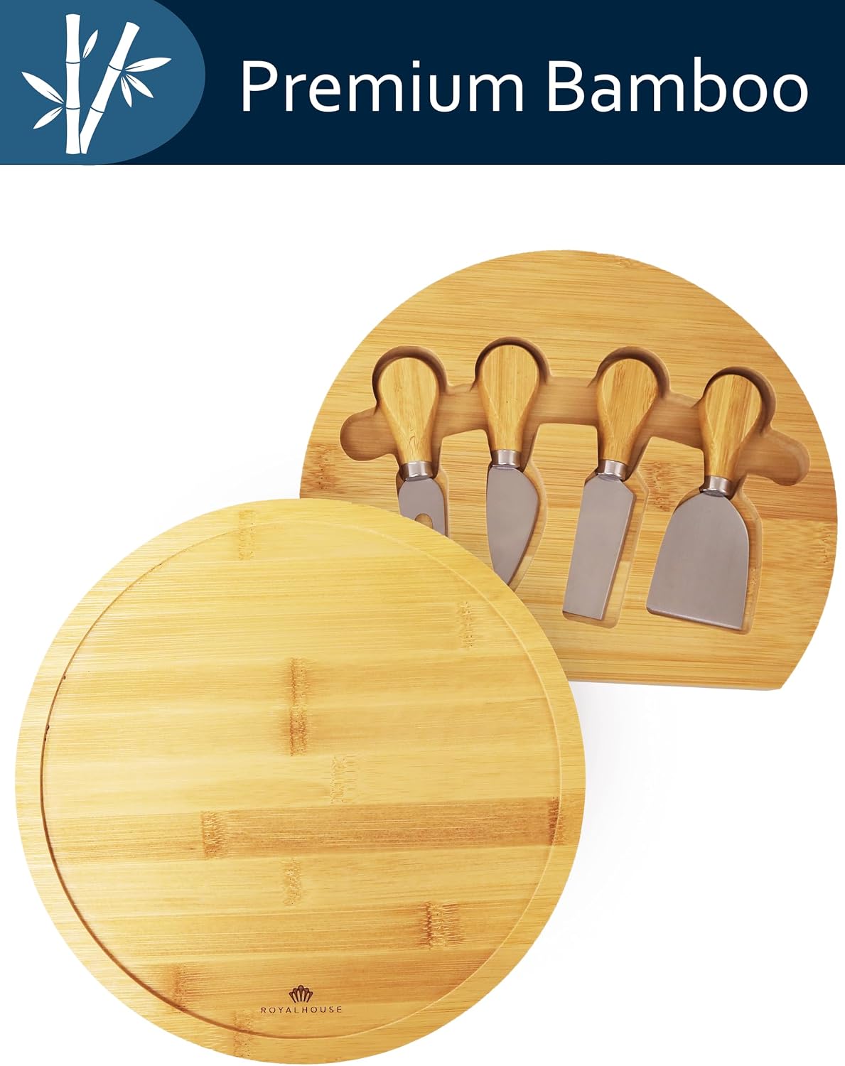 RoyalHouse Bamboo Cheese Board and Charcuterie Boards Set & Serving Tray for Meat, and Wine - Birthday Gifts for Women, Wedding Gift for Couples 2025, Bridal Shower, Housewarming Gift New Home