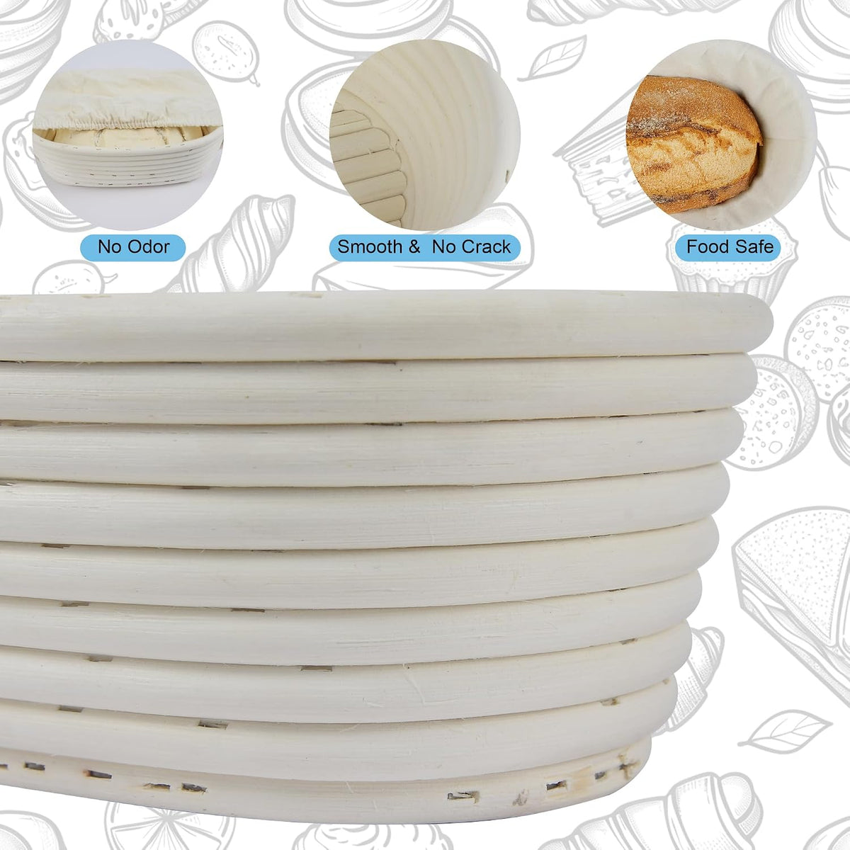 Banneton Bread Proofing Basket, 10 inch Oval Banneton Basket,Sourdough Proofing Basket,Bread Bowl Handmade Rattan Baskets and Liners for Professional & Home Sourdough Bread Baking