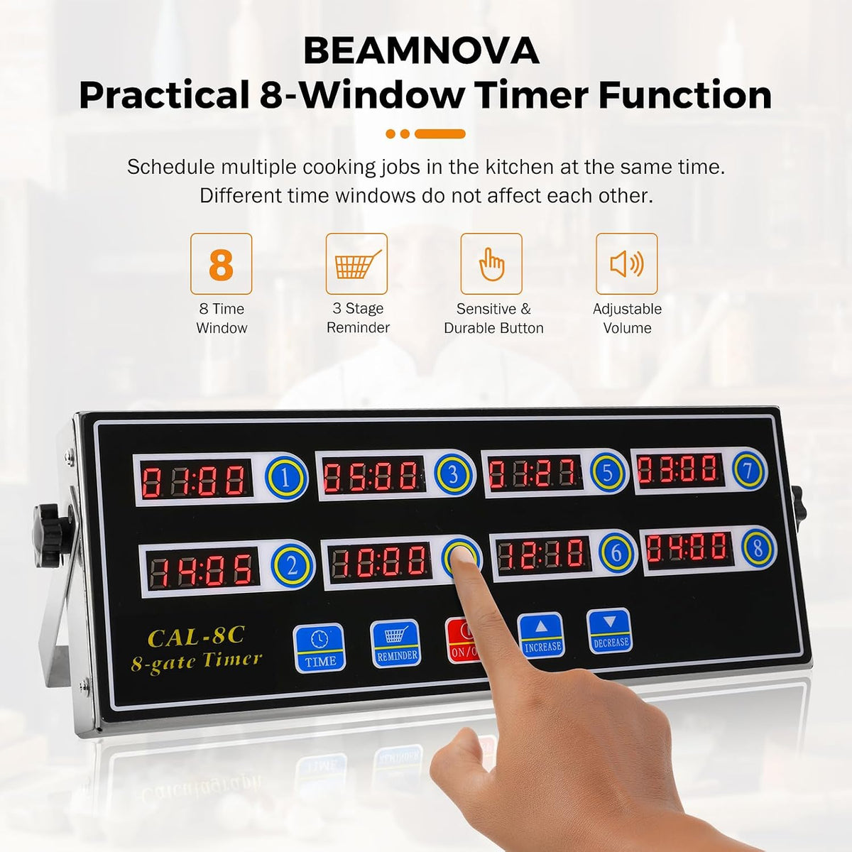 BEAMNOVA 8-Channel Digital Kitchen Timer, Commercial Timer for Restaurant