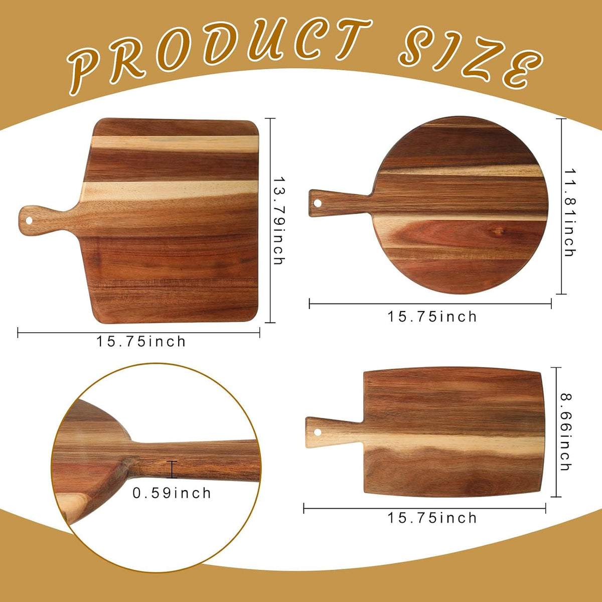Zhehao 3 Pcs Acacia Wood Cutting Board Set with Handle for Charcuterie Cheese Chopping Serving Board Meat Bread Chopping Board Vegetables Fruit Kitchen Dining Room Decorative Wooden