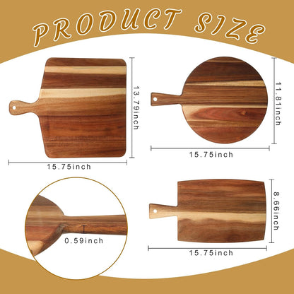 Zhehao 3 Pcs Acacia Wood Cutting Board Set with Handle for Charcuterie Cheese Chopping Serving Board Meat Bread Chopping Board Vegetables Fruit Kitchen Dining Room Decorative Wooden