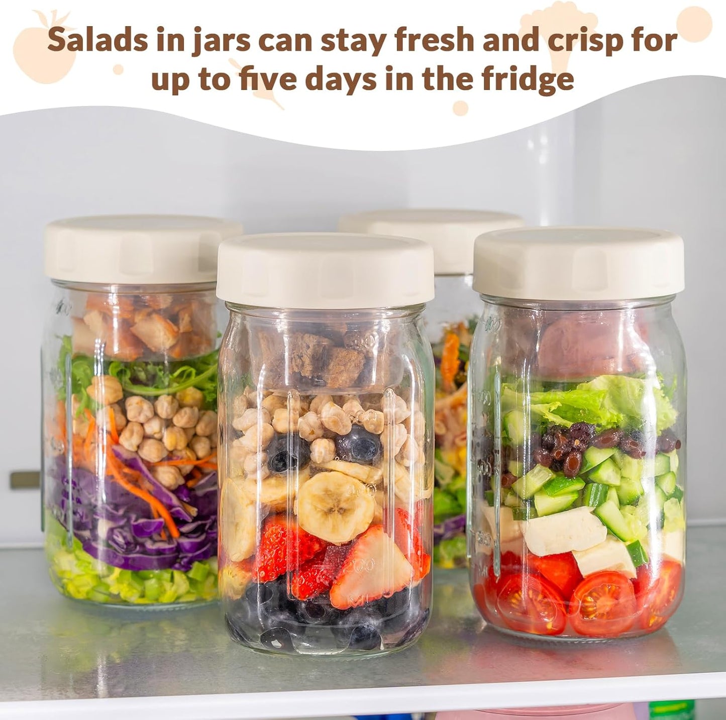 SOLIGT 4 Pack Glass Salad Jars with Lids Meal Prep, Leakproof Container for Lunch, with Wet/Dry Separation Cups, 32oz Mason Jars (Pink/Orange/Sky Blue/Olive Green)