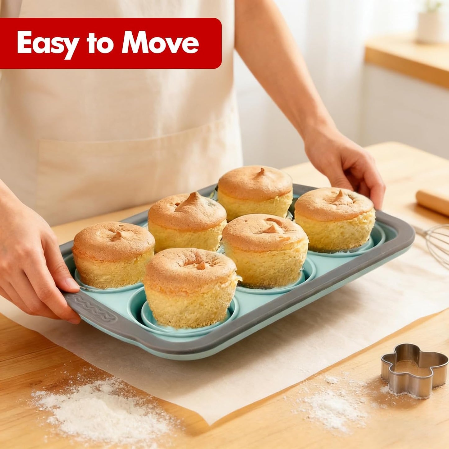 RAYBIN 2 Pack Silicone Muffin Pans for Baking with Metal Frame,Nonstick 6 Cup Silicone Cupcake Pans Egg Molds, Muffin Tins Easy to Pop Egg Baking Pan for Oven,BPA Free