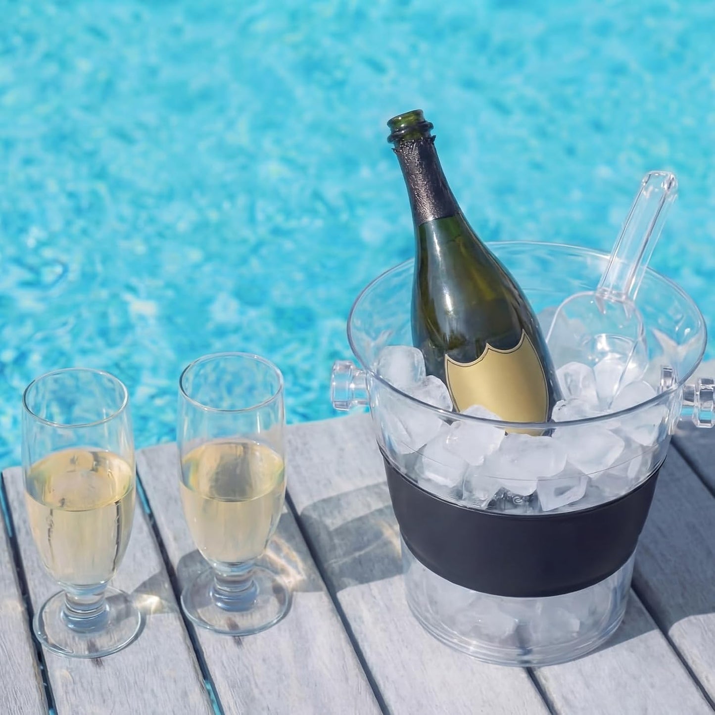 4 Liter Clear Acrylic Collapsible Ice Bucket with Handles for Travel Foldable Durable Thick Wine Champagne Bucket with Scoop Chiller for Bar, Parties, Bbqs, Weddings, Picnics, Outdoors