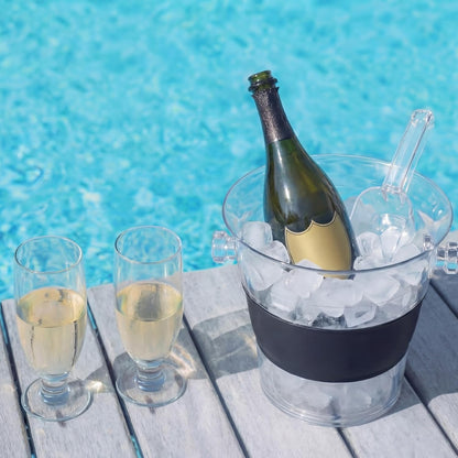 4 Liter Clear Acrylic Collapsible Ice Bucket with Handles for Travel Foldable Durable Thick Wine Champagne Bucket with Scoop Chiller for Bar, Parties, Bbqs, Weddings, Picnics, Outdoors