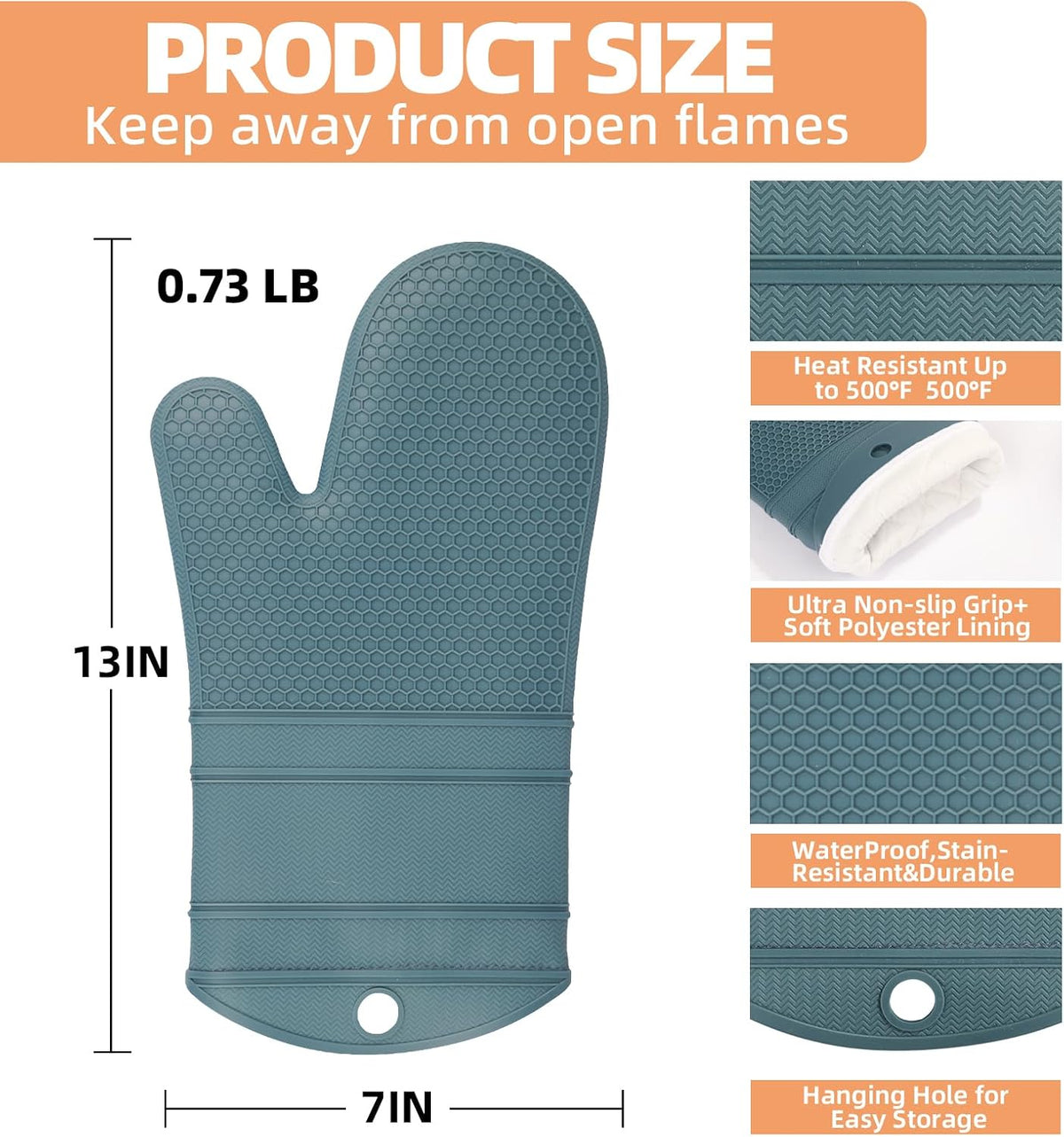 Yutat Silicone Oven Mitts - Oven Mitts and Pot Holders Sets Made of Non-Slip & BPA-Free Silicone, High Heat Resistant 500 Degrees, Perfect for Kitchen Cooking Baking BBQ, Peak Green