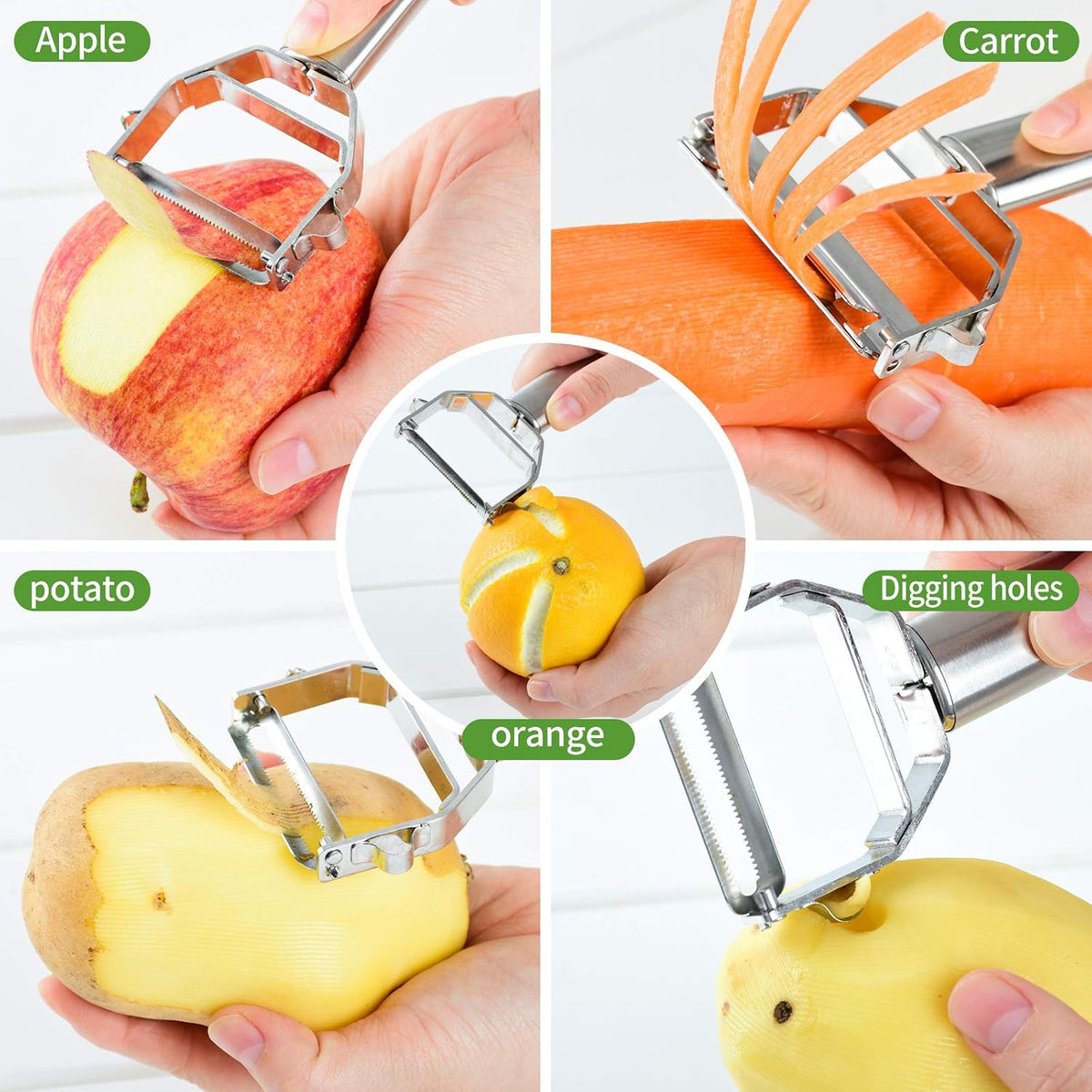 BURLIHOME Double-sided Vegetable Peeler,Stainless Steel Julienne Cutter