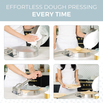Alpha Living Large Stainless Steel Tortilla Press - Heavy Duty Round Tortilla Maker with Reinforced Handle Base - Manual Dough Press for Flour Tortillas, Naan, Empanadas, Flatbread, Pizza Dough