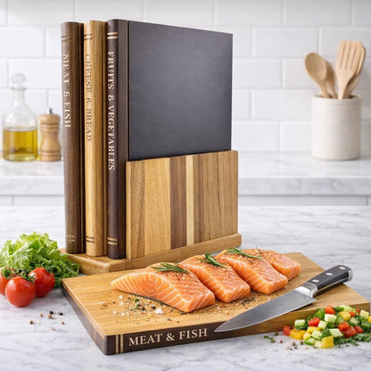 Large Wood Cutting Boards Set of 3 for Kitchen Meal Prep & Serving, Cutting Board That Looks like Books, Wooden Charcuterie Chopping Board with Holder Non Slip Decorative Kitchen Gift