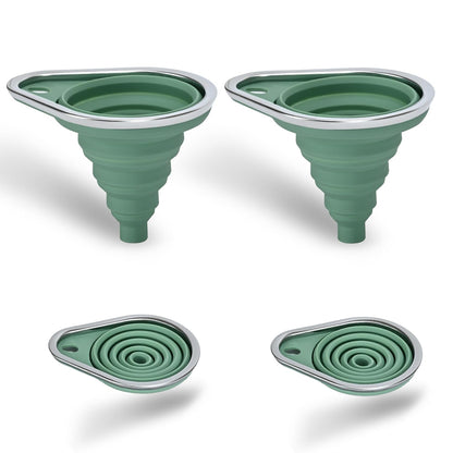 Stainless Steel Rim Silicone Collapsible Funnel Set, 2 Pack Large & Small Wide Mouth Kitchen Funnels for Mason Jar Canning, Bottle Filling, Food Grade Liquid & Powder Transfer
