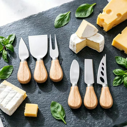6 Pcs Cheese Knives Set with Wooden Handle, Mini Steel Stainless Cheese knife set for Charcuterie and Cheese spread, Perfect for Cheese Slicer and Butter Cutter